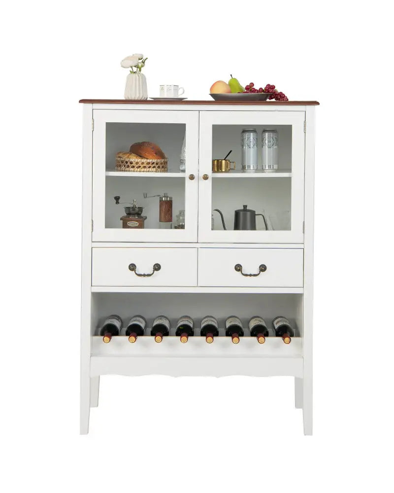 Sideboard Buffet Cabinet with 2 Tempered Glass Doors-White - White - Sideboards Cabinets & Buffets