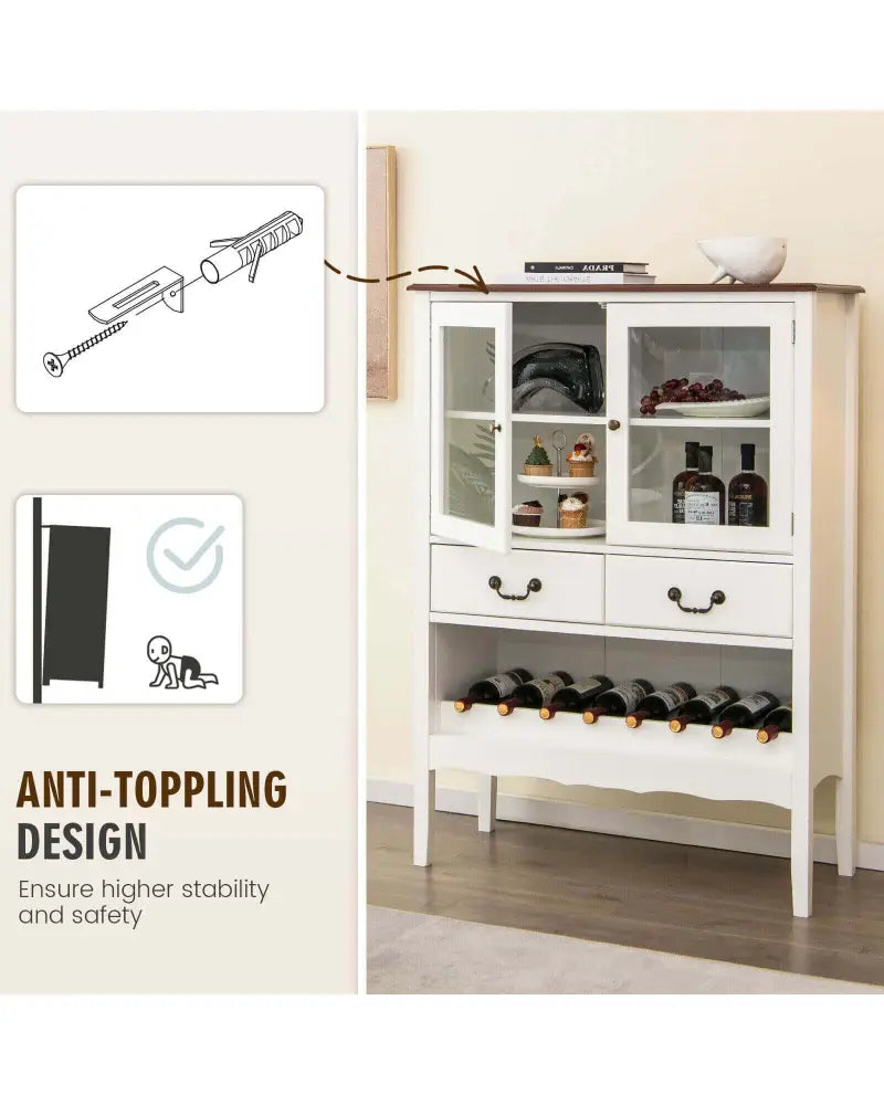 Sideboard Buffet Cabinet with 2 Tempered Glass Doors-White - White - Sideboards Cabinets & Buffets