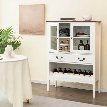 Sideboard Buffet Cabinet with 2 Tempered Glass Doors-White - White - Sideboards Cabinets & Buffets