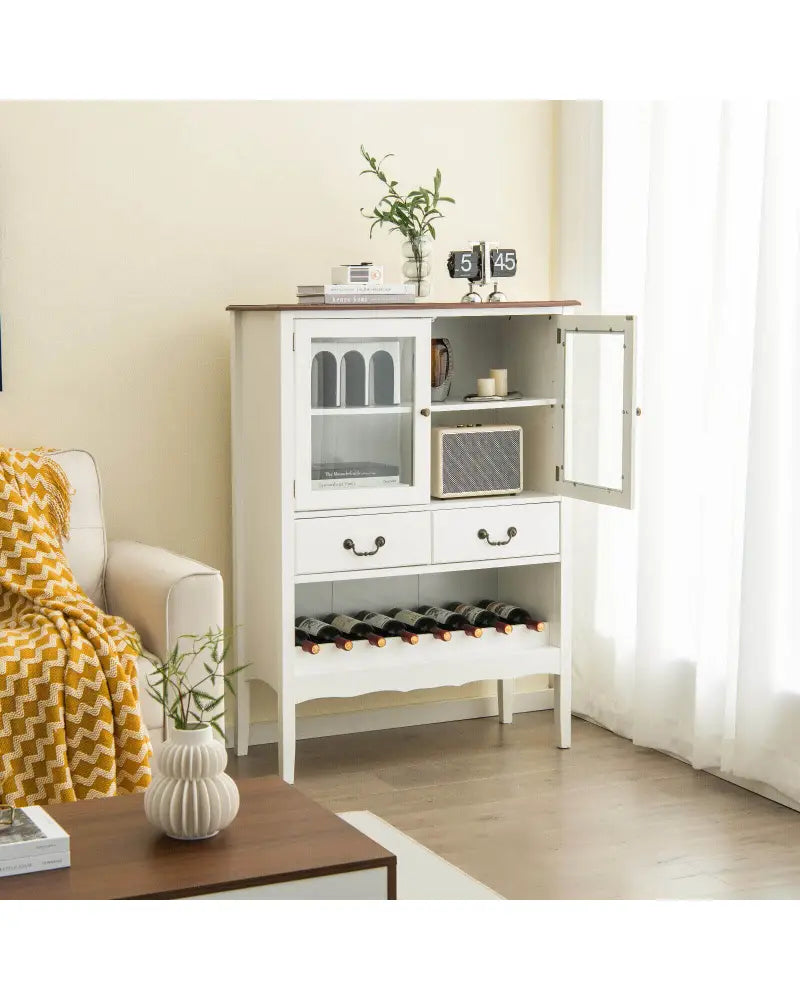 Sideboard Buffet Cabinet with 2 Tempered Glass Doors-White - White - Sideboards Cabinets & Buffets