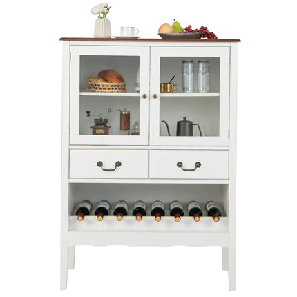 Sideboard Buffet Cabinet with 2 Tempered Glass Doors-White - White - Sideboards Cabinets & Buffets