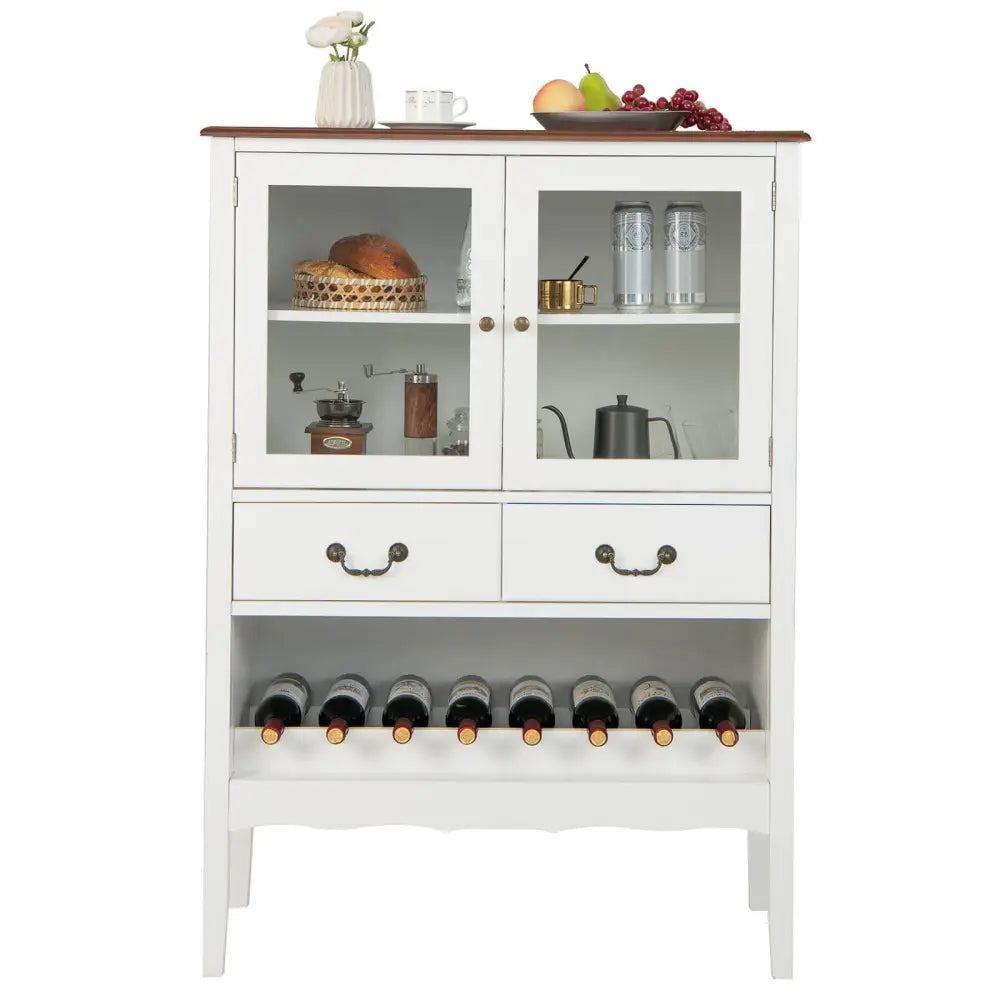 Sideboard Buffet Cabinet with 2 Tempered Glass Doors-White - White - Sideboards Cabinets & Buffets