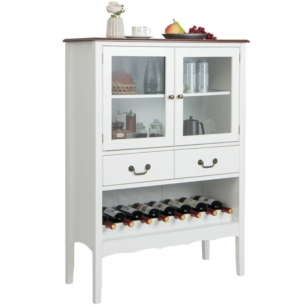 Sideboard Buffet Cabinet with 2 Tempered Glass Doors-White - White - Sideboards Cabinets & Buffets