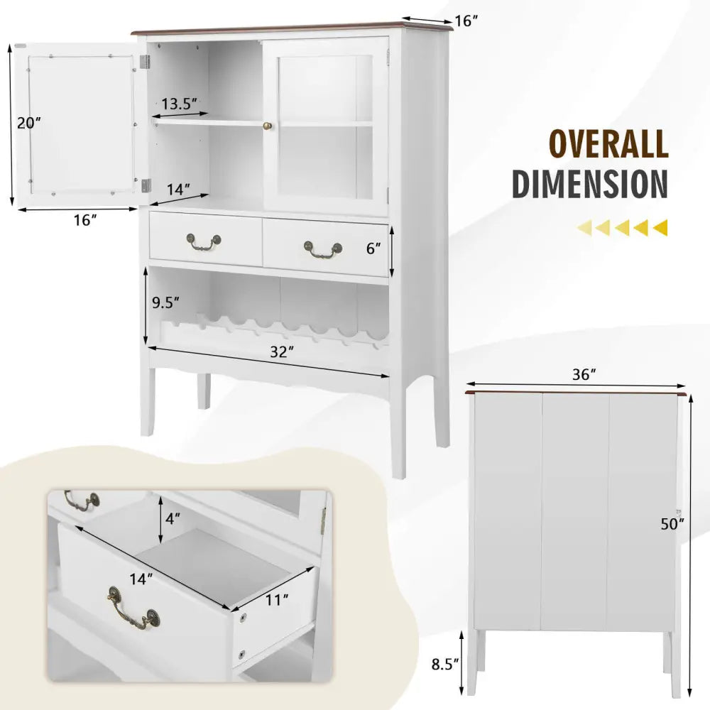 Sideboard Buffet Cabinet with 2 Tempered Glass Doors-White - White - Sideboards Cabinets & Buffets