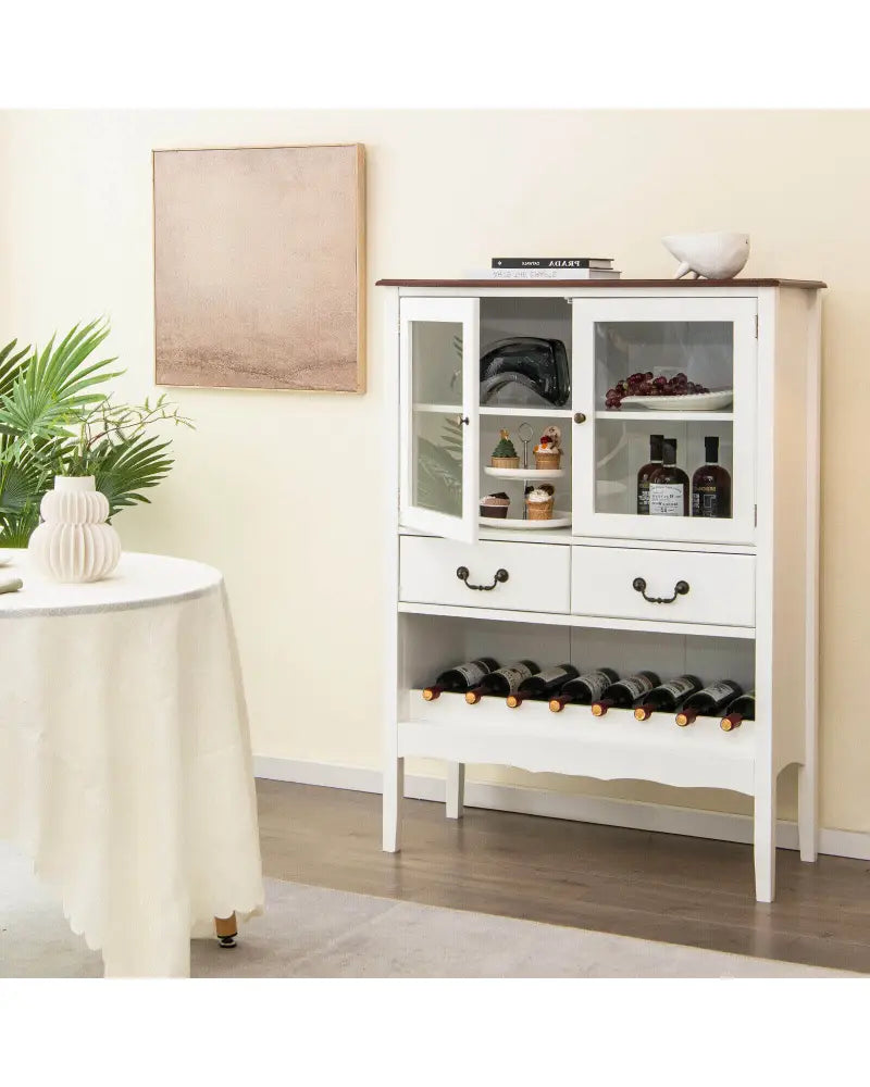 Sideboard Buffet Cabinet with 2 Tempered Glass Doors-White - White - Sideboards Cabinets & Buffets