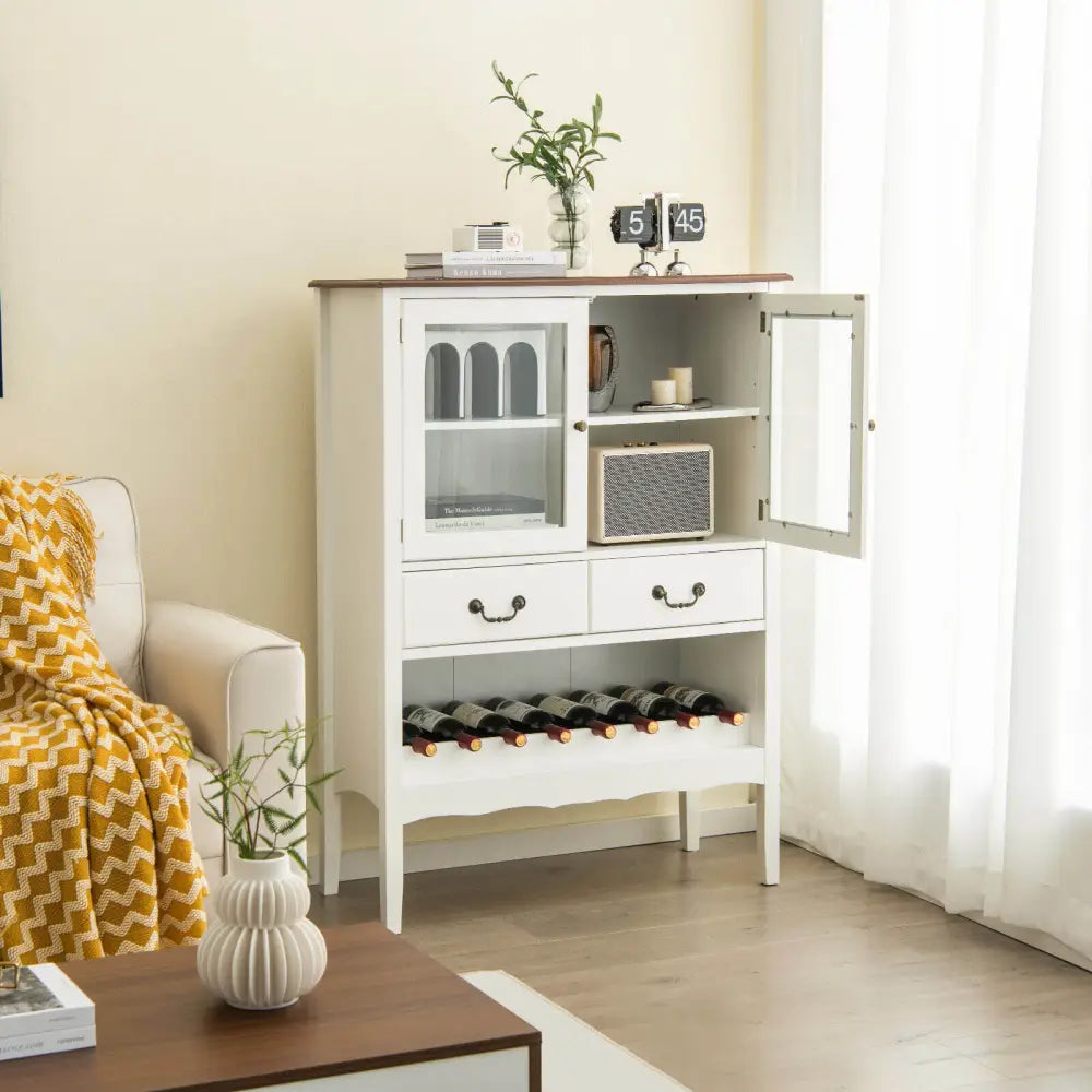 Sideboard Buffet Cabinet with 2 Tempered Glass Doors-White - White - Sideboards Cabinets & Buffets