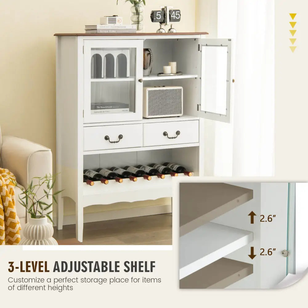 Sideboard Buffet Cabinet with 2 Tempered Glass Doors-White - White - Sideboards Cabinets & Buffets