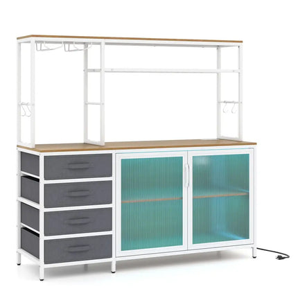 Sideboard Buffet Cabinet with LED Lights 55 inch Coffee Table with Power Outlets-Natural - Natural - Sideboards