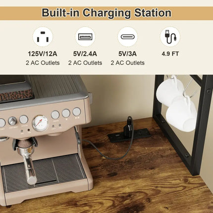 Sideboard Buffet Cabinet with LED Lights 55 inch Coffee Table with Power Outlets-Rustic Brown - Rustic Brown