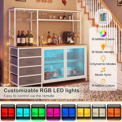 Sideboard Buffet Cabinet with LED Lights 55 inch Coffee Table with Power Outlets-Natural - Natural - Sideboards