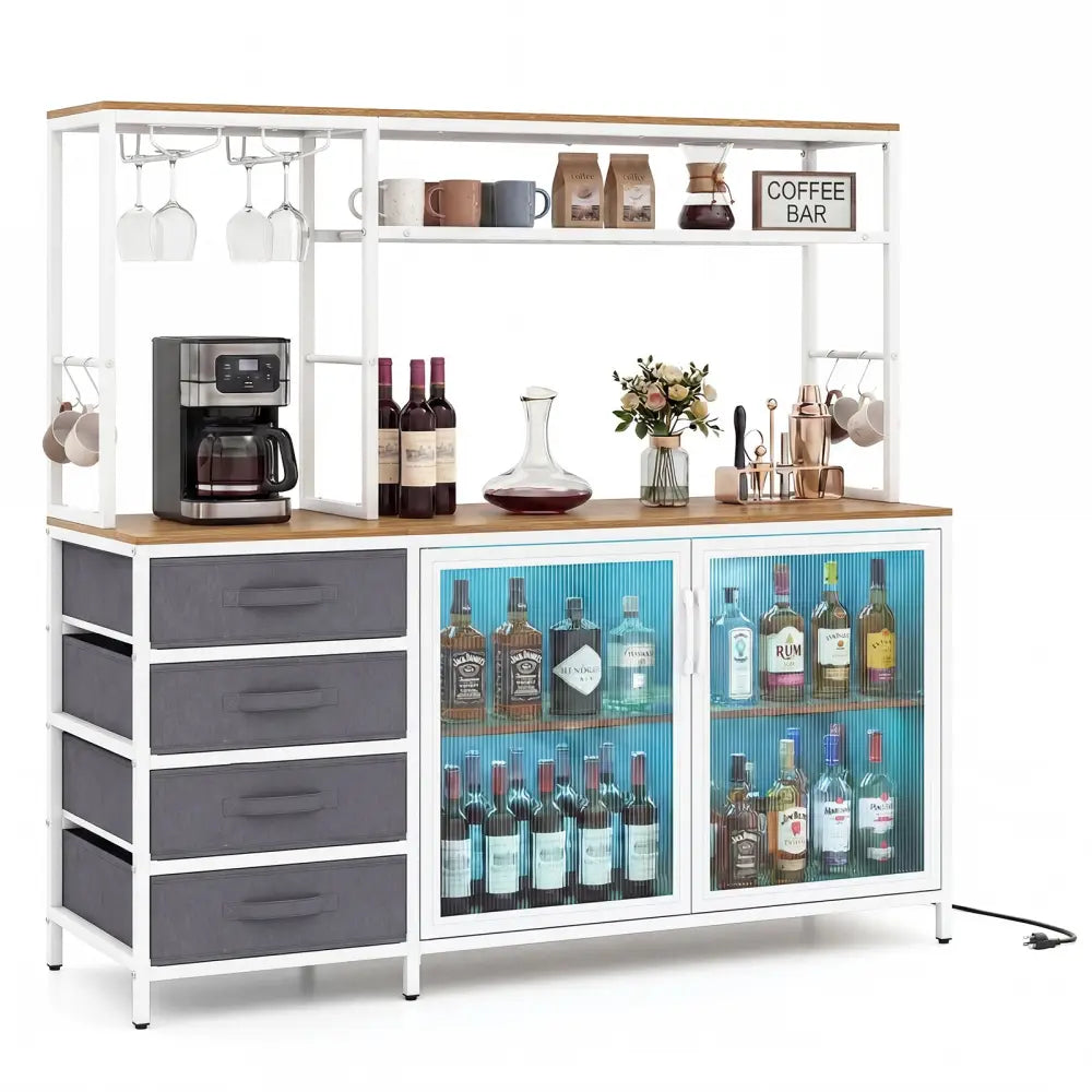 Sideboard Buffet Cabinet with LED Lights 55 inch Coffee Table with Power Outlets-Natural - Natural - Sideboards