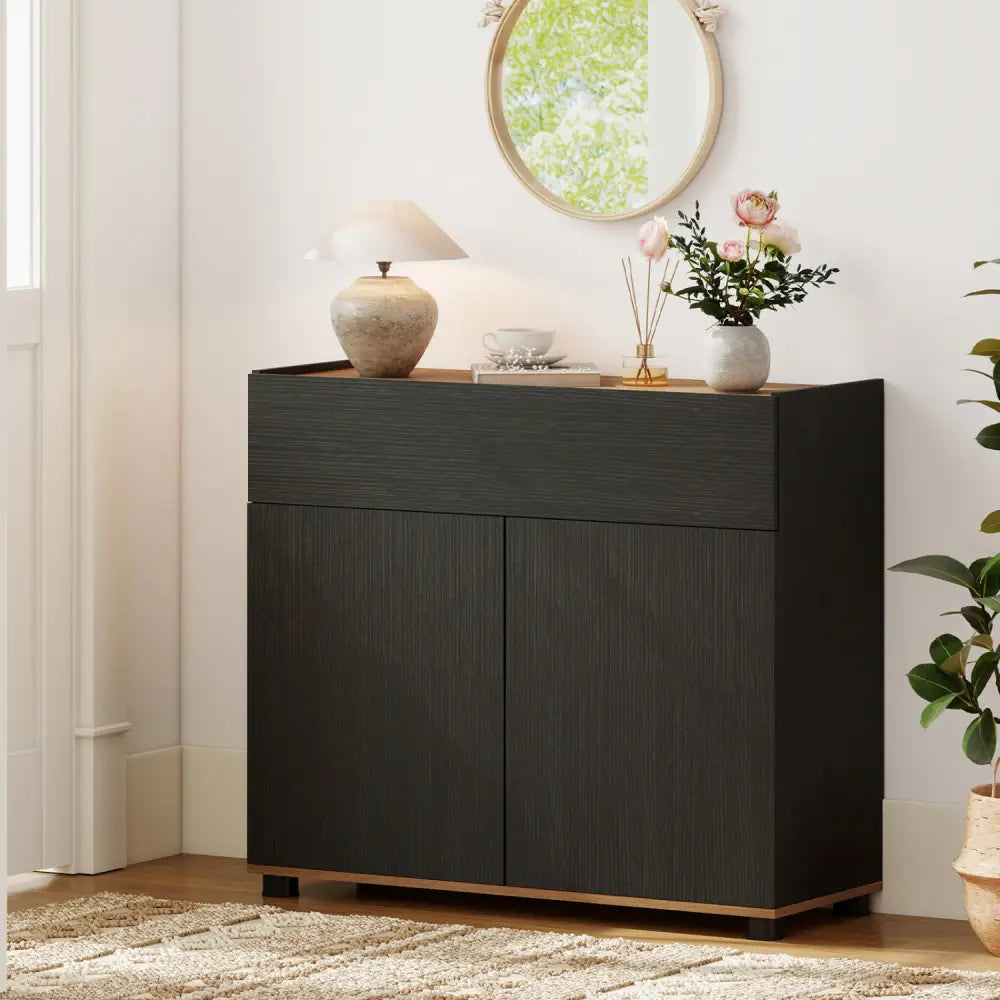 Sideboard Buffet Cabinet with Storage Wooden Kitchen Storage Cabinet-Black - Black - Sideboards Cabinets & Buffets