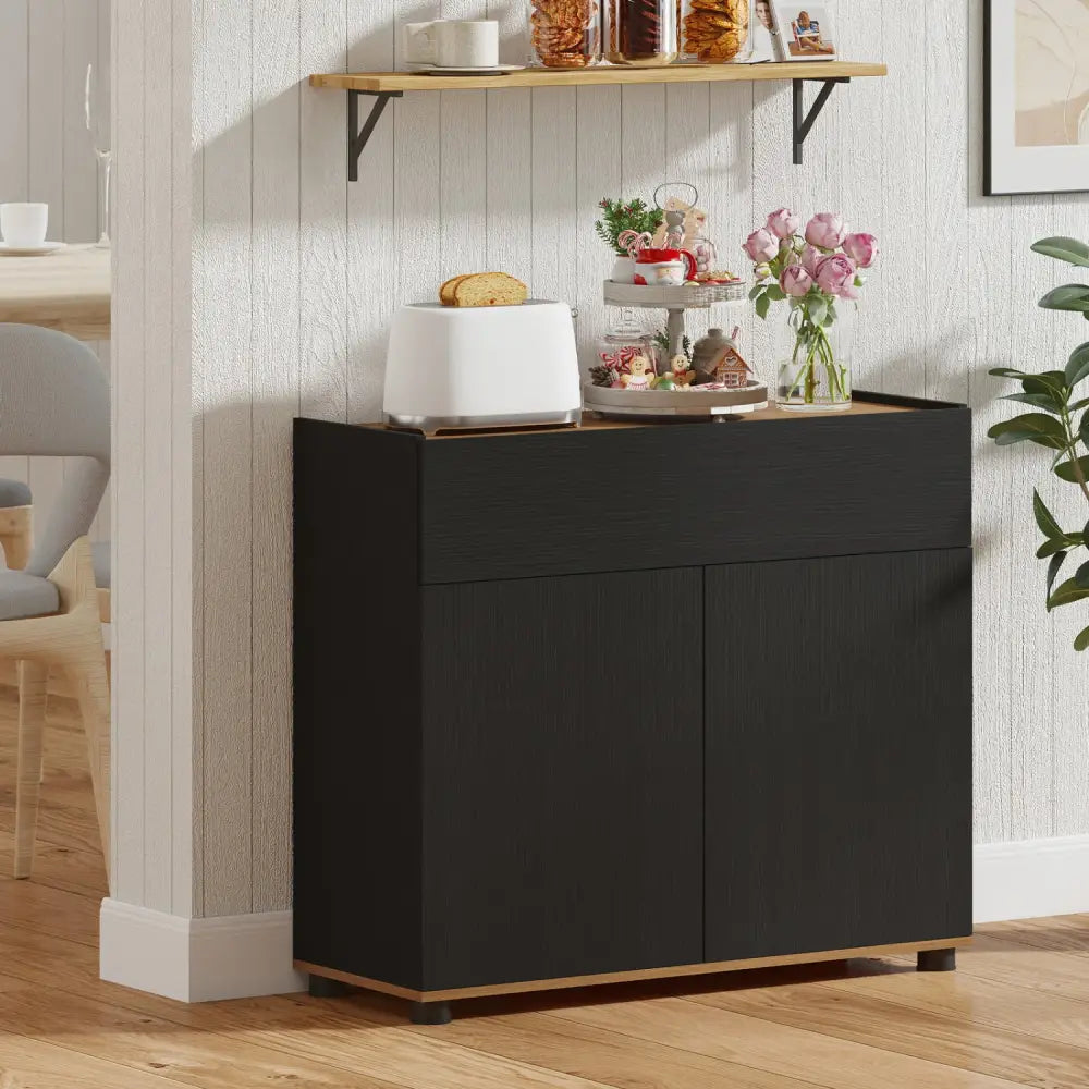 Sideboard Buffet Cabinet with Storage Wooden Kitchen Storage Cabinet-Black - Black - Sideboards Cabinets & Buffets