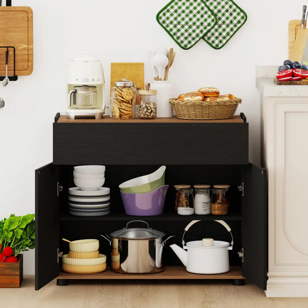 Sideboard Buffet Cabinet with Storage Wooden Kitchen Storage Cabinet-Black - Black - Sideboards Cabinets & Buffets