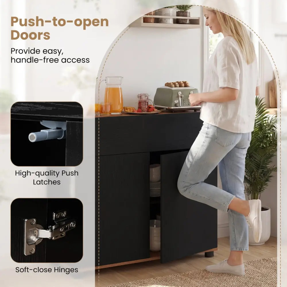 Sideboard Buffet Cabinet with Storage Wooden Kitchen Storage Cabinet-Black - Black - Sideboards Cabinets & Buffets