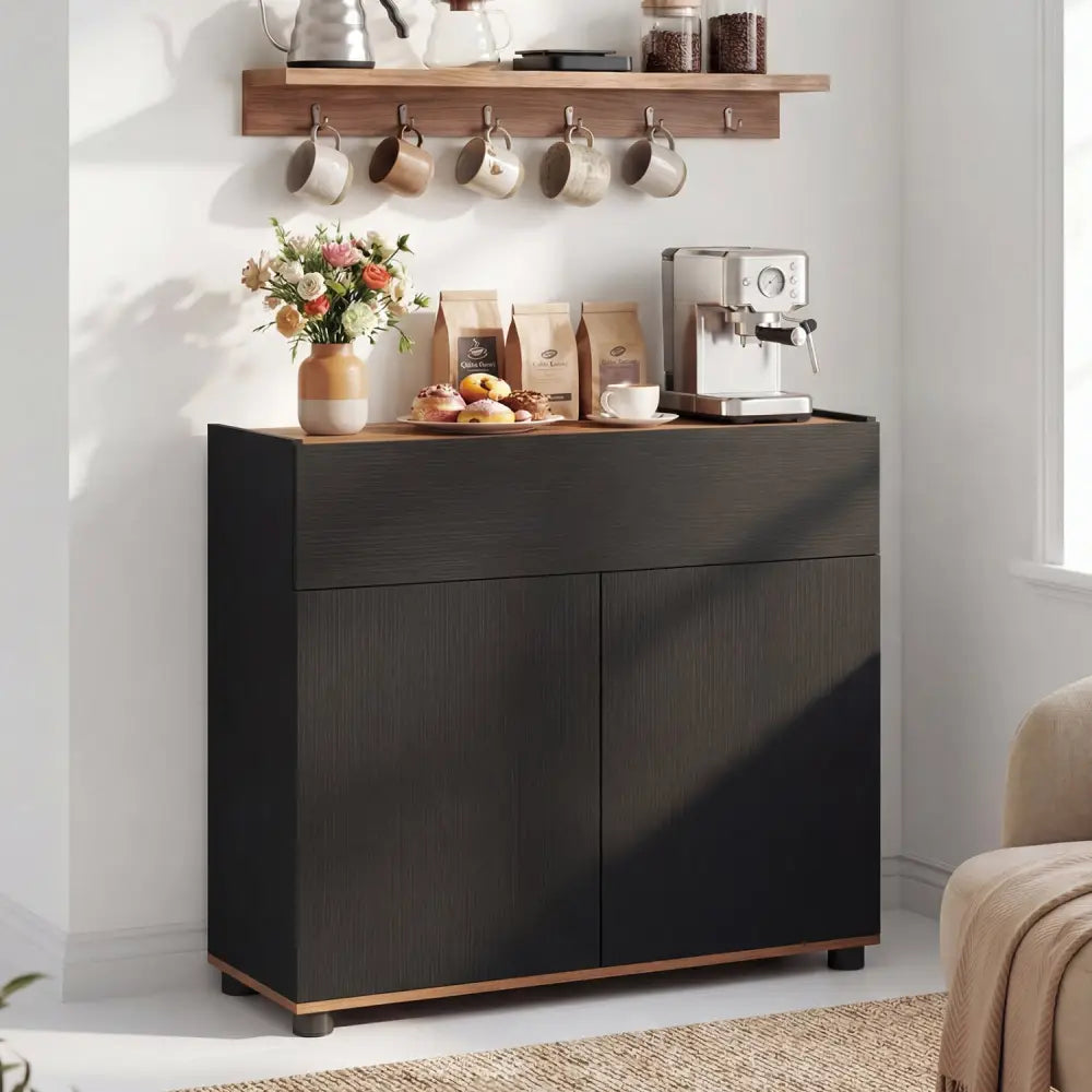 Sideboard Buffet Cabinet with Storage Wooden Kitchen Storage Cabinet-Black - Black - Sideboards Cabinets & Buffets