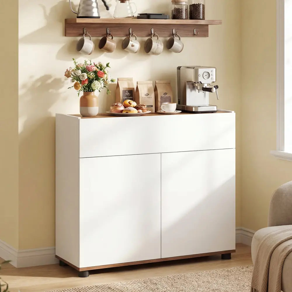 Sideboard Buffet Cabinet with Storage Wooden Kitchen Storage Cabinet-White - White - Sideboards Cabinets & Buffets