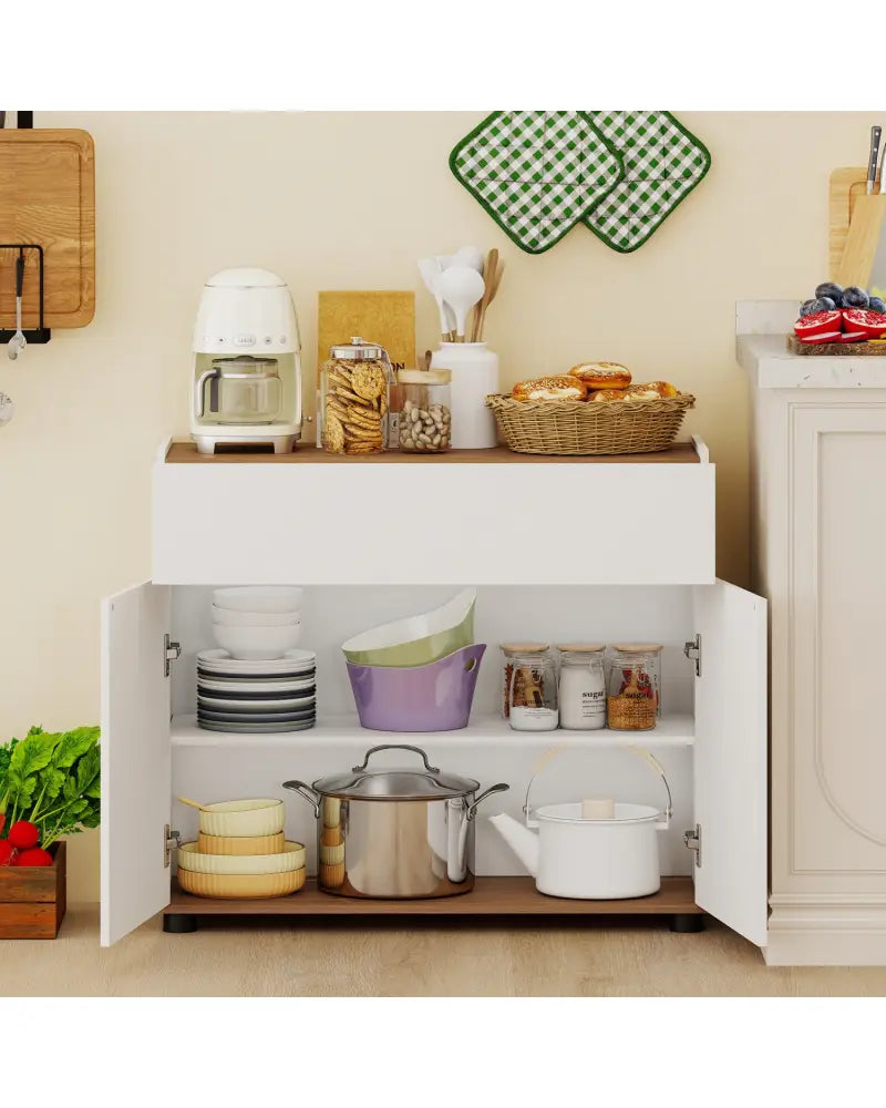 Sideboard Buffet Cabinet with Storage Wooden Kitchen Storage Cabinet-White - White - Sideboards Cabinets & Buffets