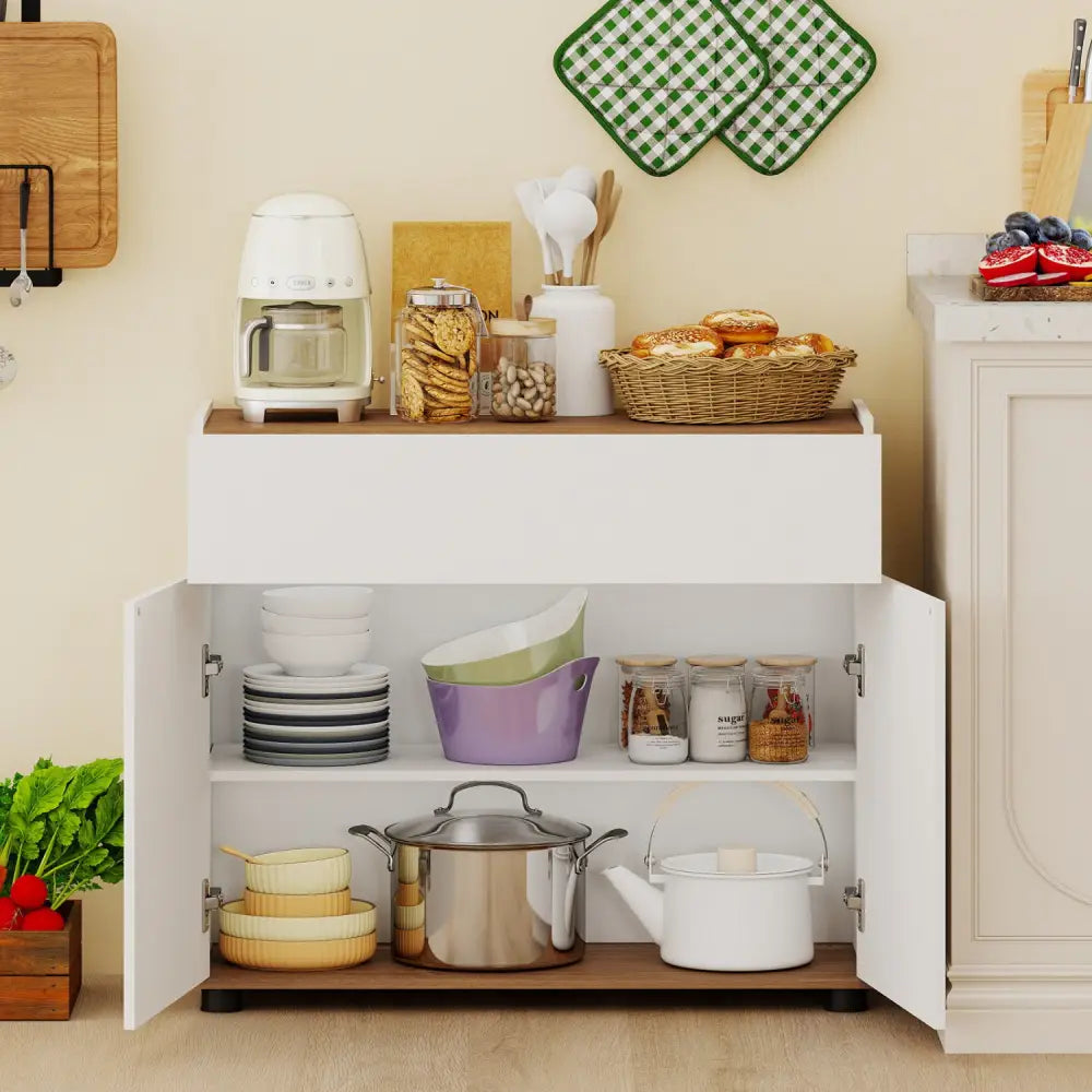 Sideboard Buffet Cabinet with Storage Wooden Kitchen Storage Cabinet-White - White - Sideboards Cabinets & Buffets