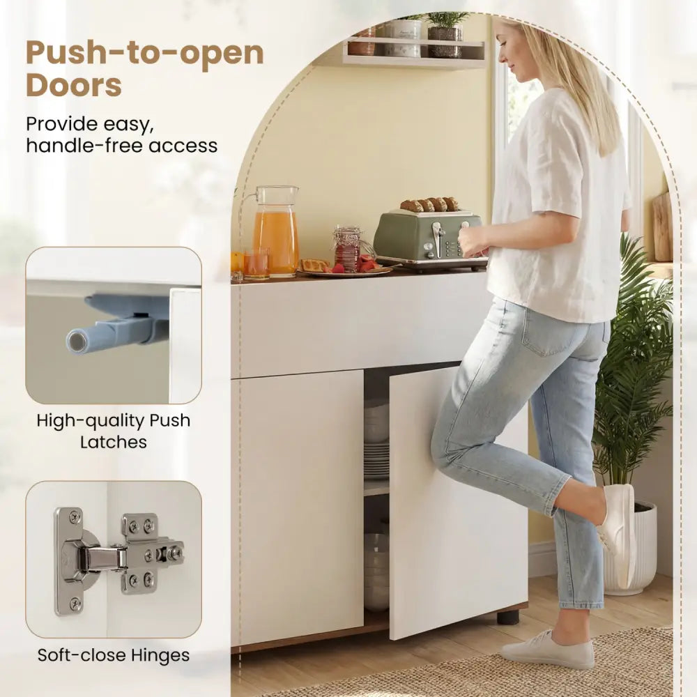 Sideboard Buffet Cabinet with Storage Wooden Kitchen Storage Cabinet-White - White - Sideboards Cabinets & Buffets