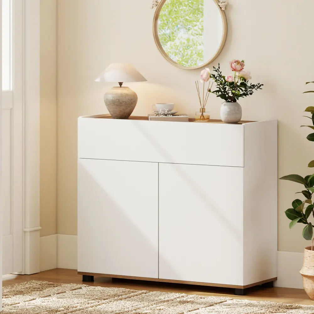 Sideboard Buffet Cabinet with Storage Wooden Kitchen Storage Cabinet-White - White - Sideboards Cabinets & Buffets