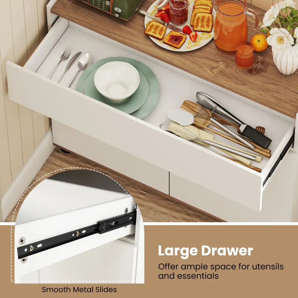 Sideboard Buffet Cabinet with Storage Wooden Kitchen Storage Cabinet-White - White - Sideboards Cabinets & Buffets