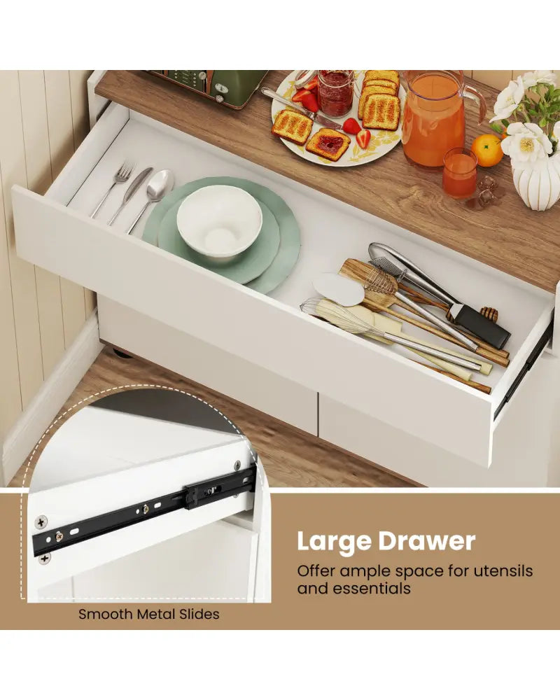 Sideboard Buffet Cabinet with Storage Wooden Kitchen Storage Cabinet-White - White - Sideboards Cabinets & Buffets