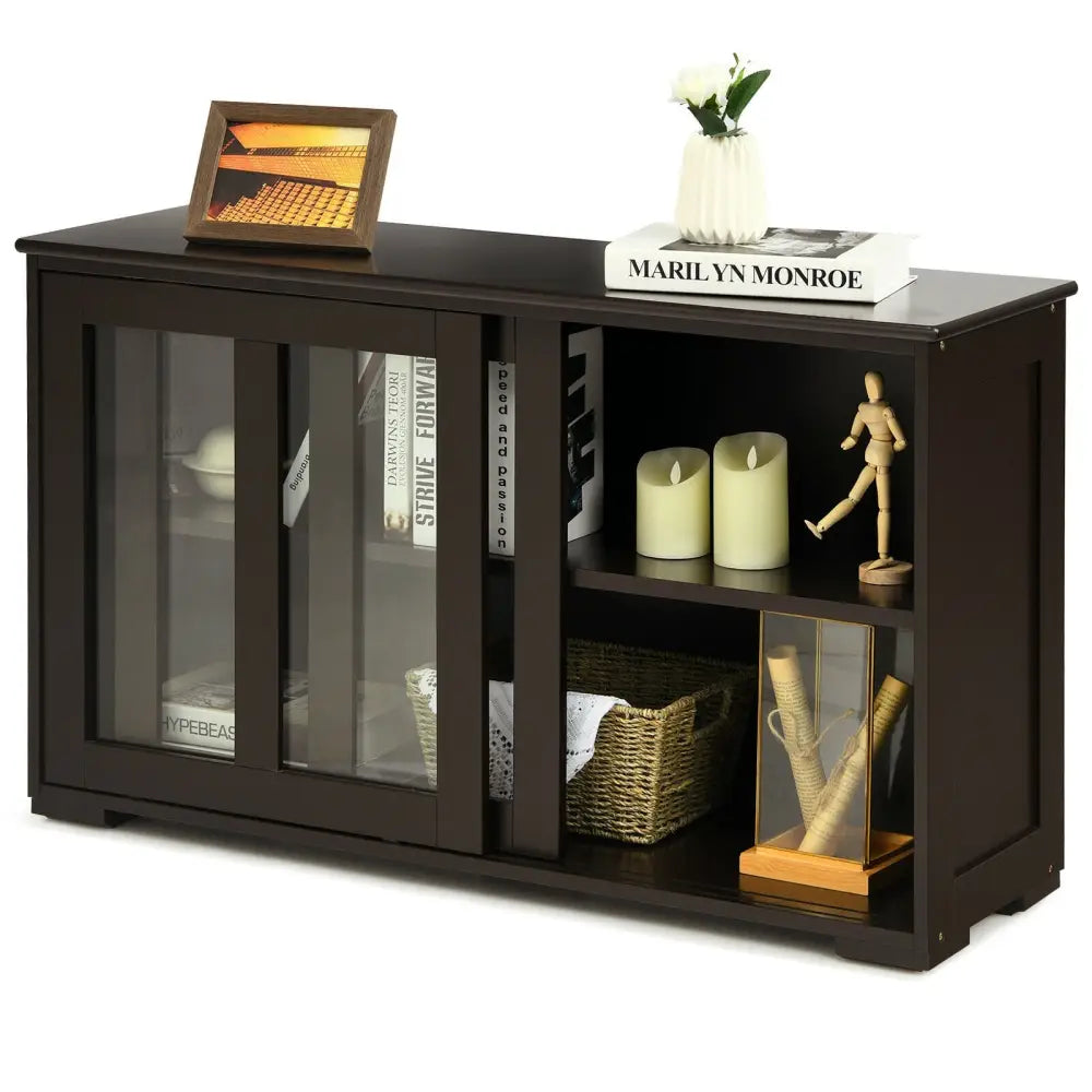 Sideboard Buffet Cupboard Storage Cabinet with Sliding Door-Brown - Brown - Sideboards Cabinets & Buffets