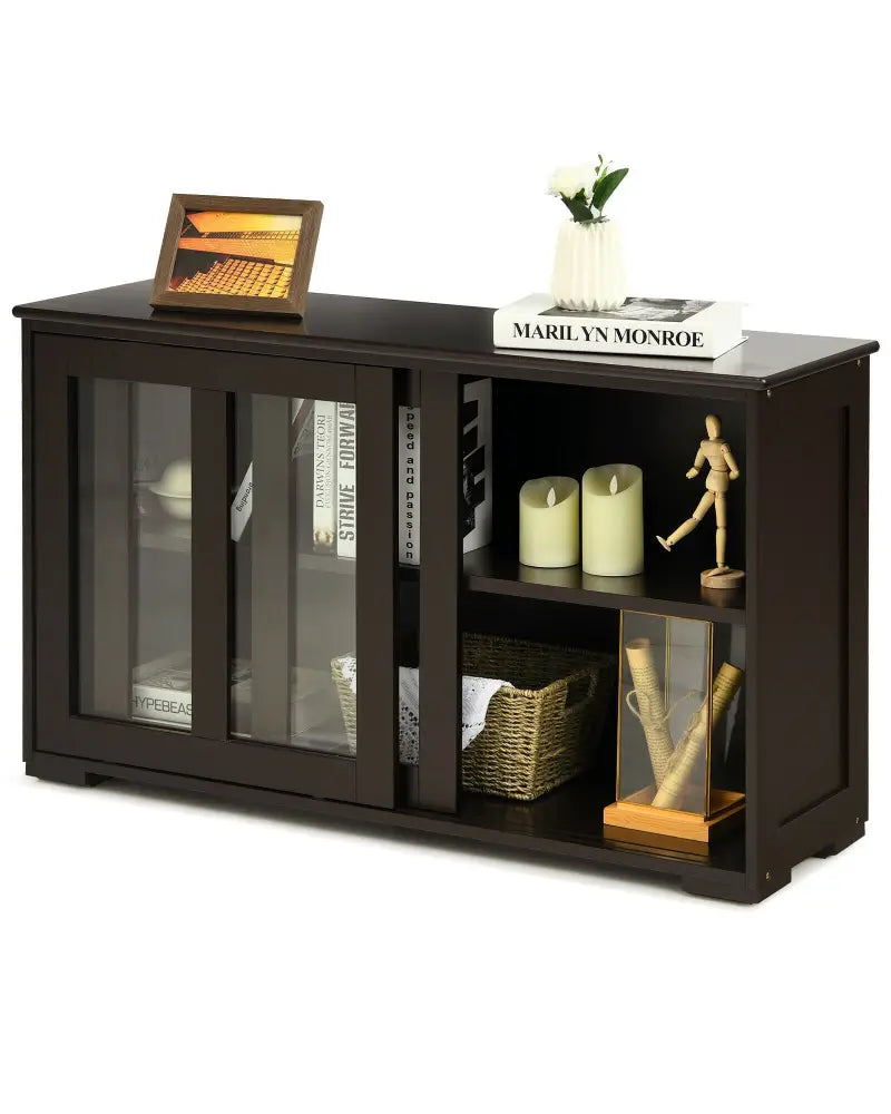 Sideboard Buffet Cupboard Storage Cabinet with Sliding Door-Brown - Brown - Sideboards Cabinets & Buffets
