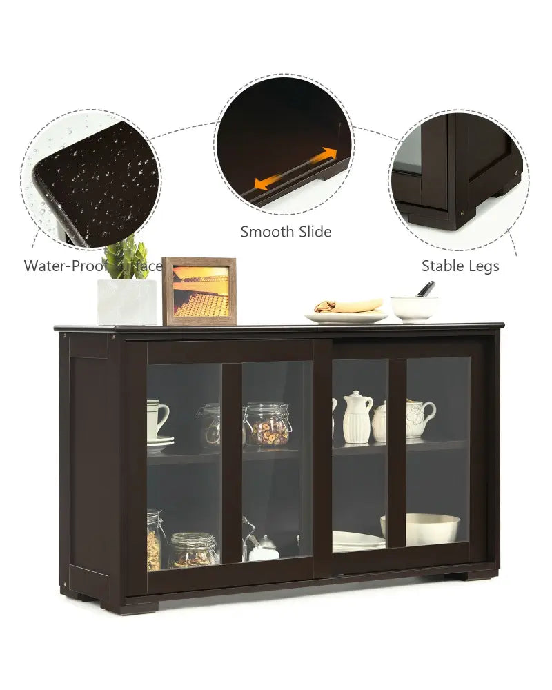 Sideboard Buffet Cupboard Storage Cabinet with Sliding Door-Brown - Brown - Sideboards Cabinets & Buffets