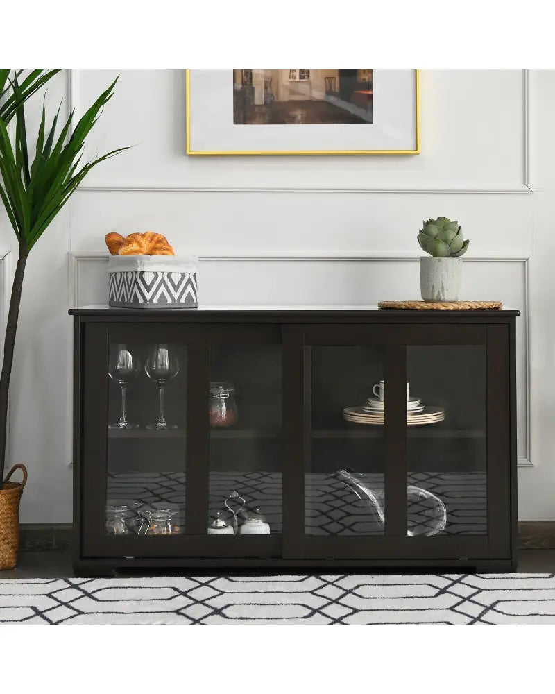 Sideboard Buffet Cupboard Storage Cabinet with Sliding Door-Brown - Brown - Sideboards Cabinets & Buffets