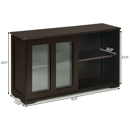 Sideboard Buffet Cupboard Storage Cabinet with Sliding Door-Brown - Brown - Sideboards Cabinets & Buffets