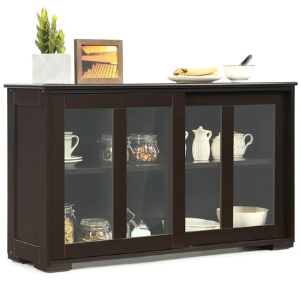 Sideboard Buffet Cupboard Storage Cabinet with Sliding Door-Brown - Brown - Sideboards Cabinets & Buffets