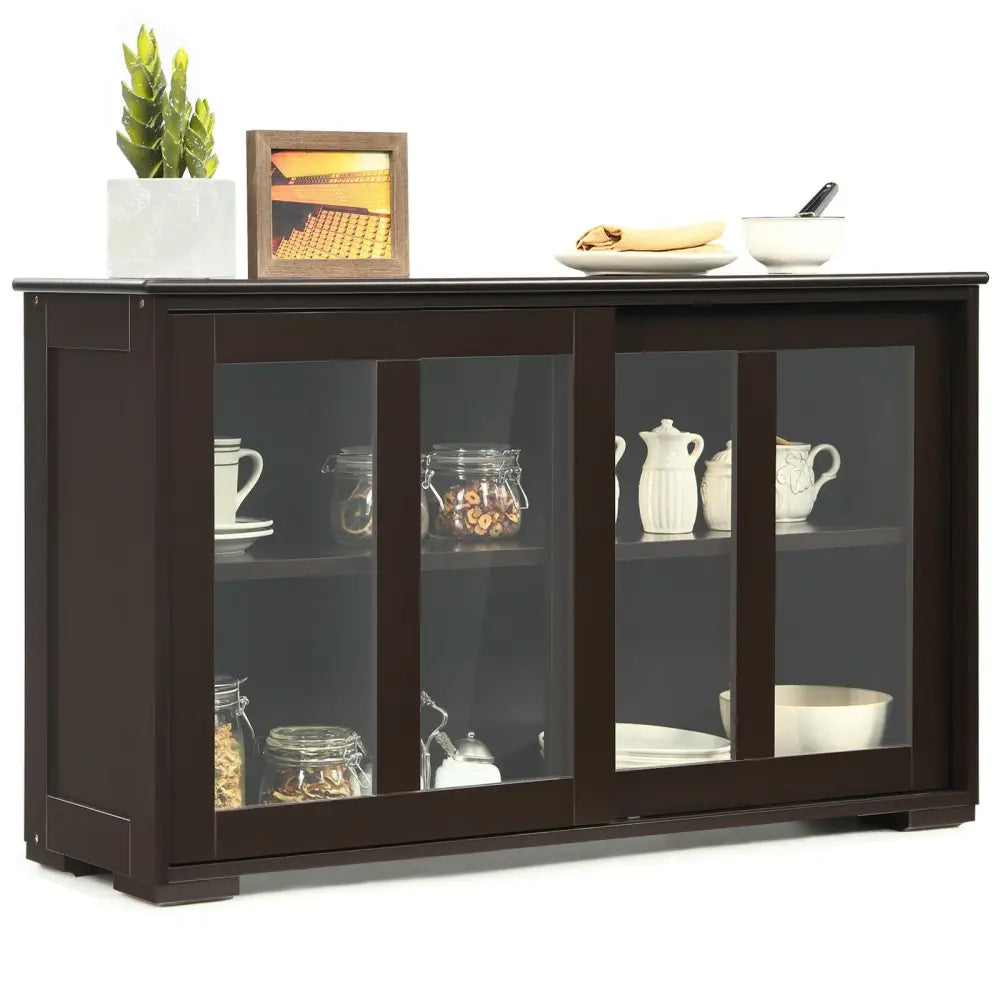 Sideboard Buffet Cupboard Storage Cabinet with Sliding Door-Brown - Brown - Sideboards Cabinets & Buffets