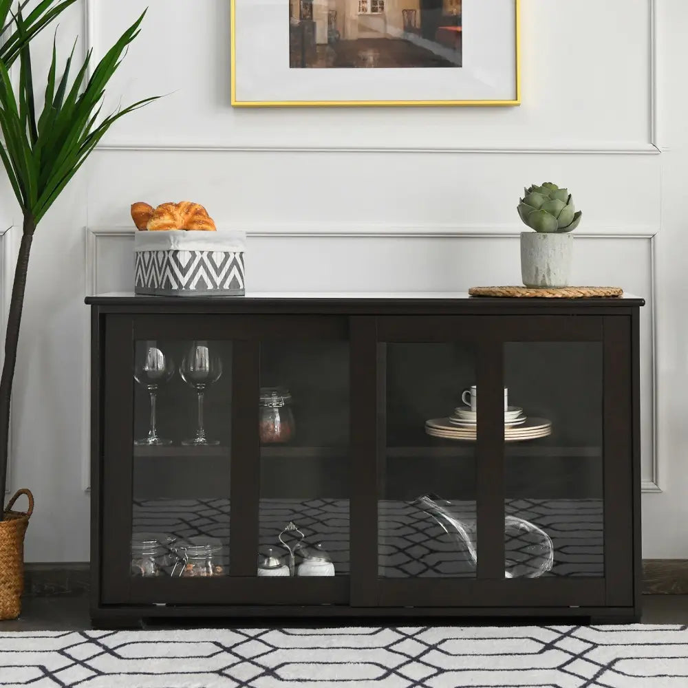 Sideboard Buffet Cupboard Storage Cabinet with Sliding Door-Brown - Brown - Sideboards Cabinets & Buffets