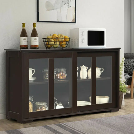 Sideboard Buffet Cupboard Storage Cabinet with Sliding Door-Brown - Brown - Sideboards Cabinets & Buffets