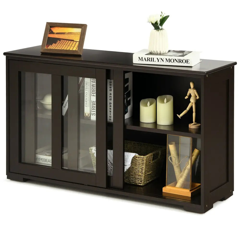 Sideboard Buffet Cupboard Storage Cabinet with Sliding Door-Brown - Brown - Sideboards Cabinets & Buffets
