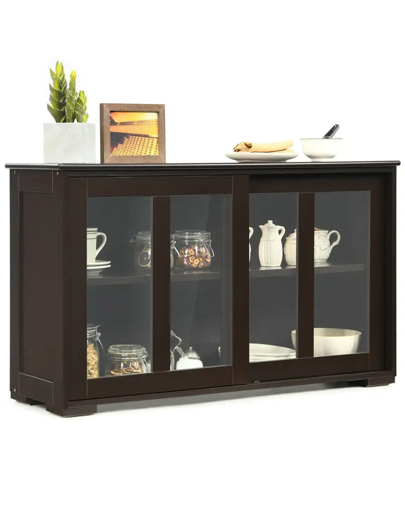 Sideboard Buffet Cupboard Storage Cabinet with Sliding Door-Brown - Brown - Sideboards Cabinets & Buffets