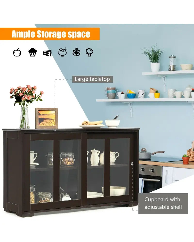 Sideboard Buffet Cupboard Storage Cabinet with Sliding Door-Brown - Brown - Sideboards Cabinets & Buffets