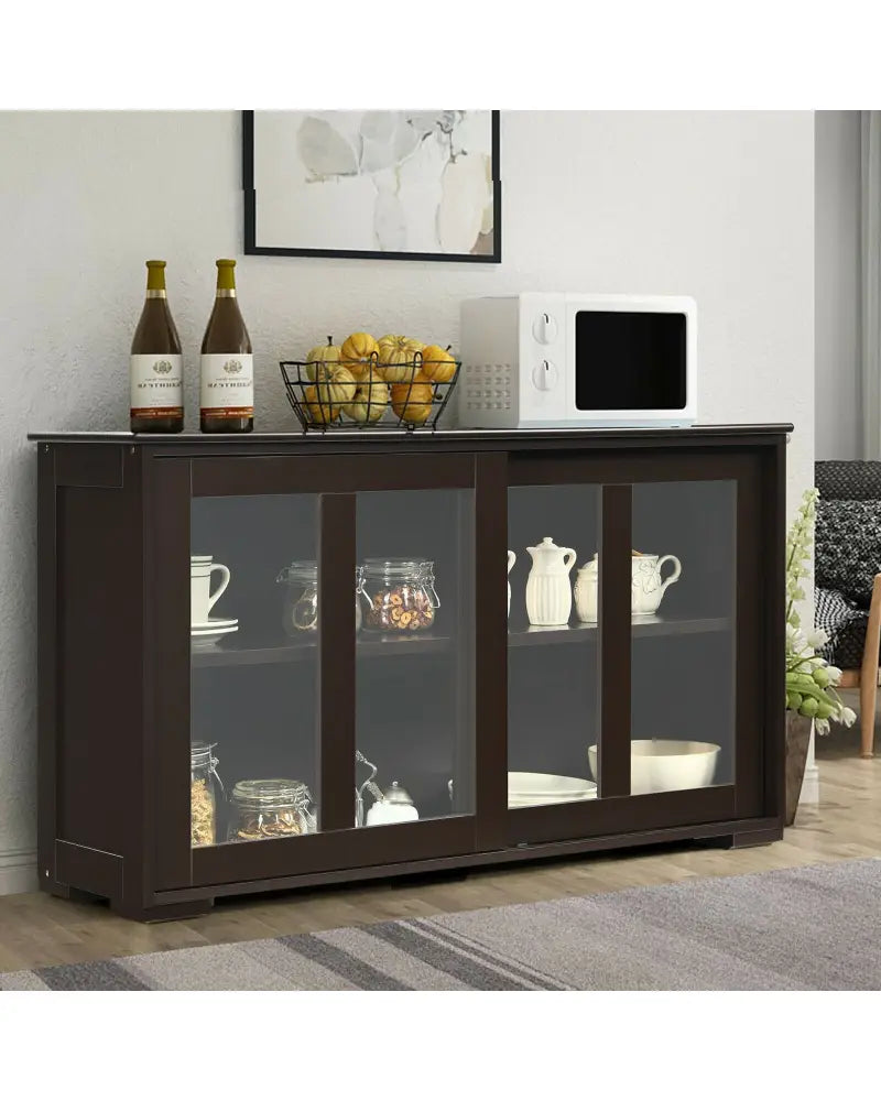 Sideboard Buffet Cupboard Storage Cabinet with Sliding Door-Brown - Brown - Sideboards Cabinets & Buffets