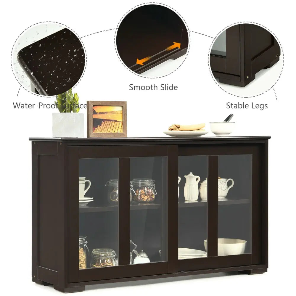Sideboard Buffet Cupboard Storage Cabinet with Sliding Door-Brown - Brown - Sideboards Cabinets & Buffets