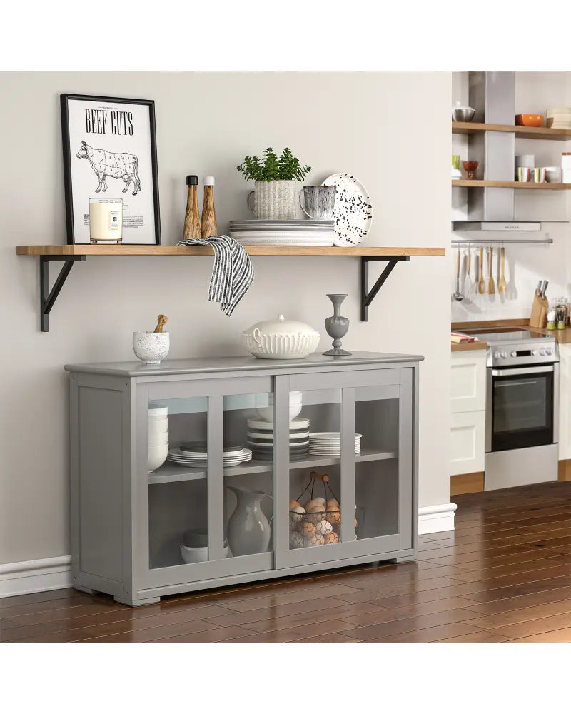 Sideboard Buffet Cupboard Storage Cabinet with Sliding Door-Gray - Gray - Sideboards Cabinets & Buffets