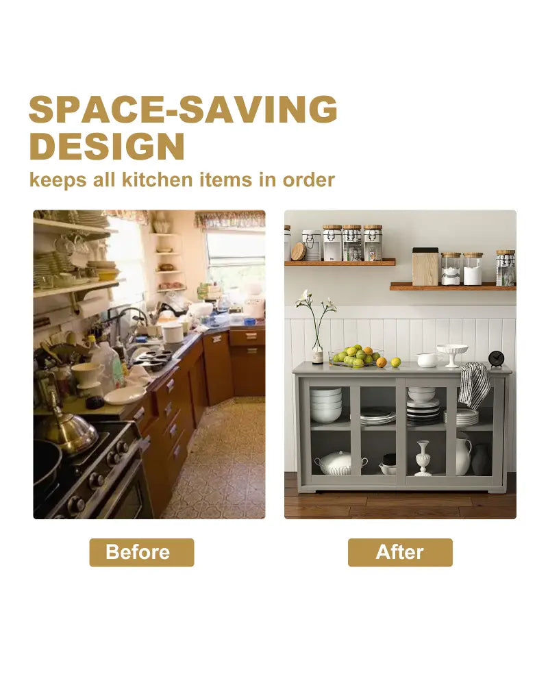 Sideboard Buffet Cupboard Storage Cabinet with Sliding Door-Gray - Gray - Sideboards Cabinets & Buffets
