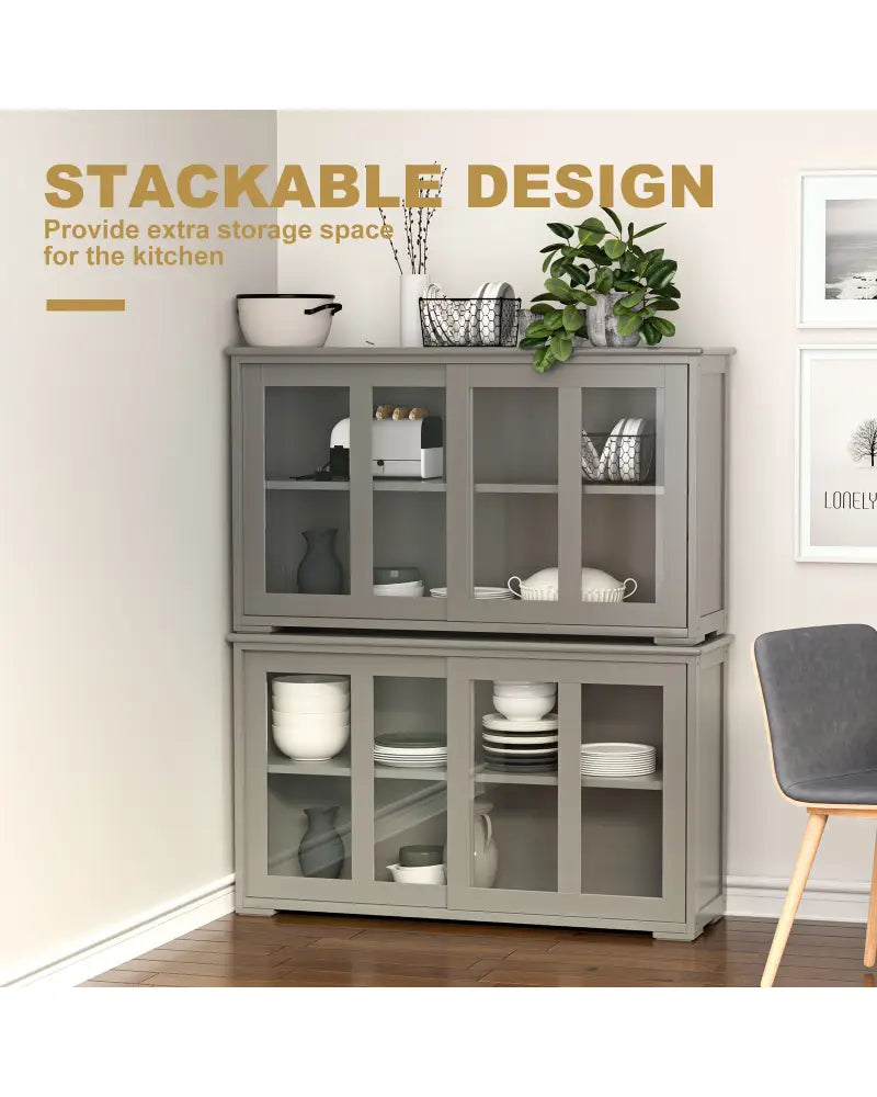 Sideboard Buffet Cupboard Storage Cabinet with Sliding Door-Gray - Gray - Sideboards Cabinets & Buffets