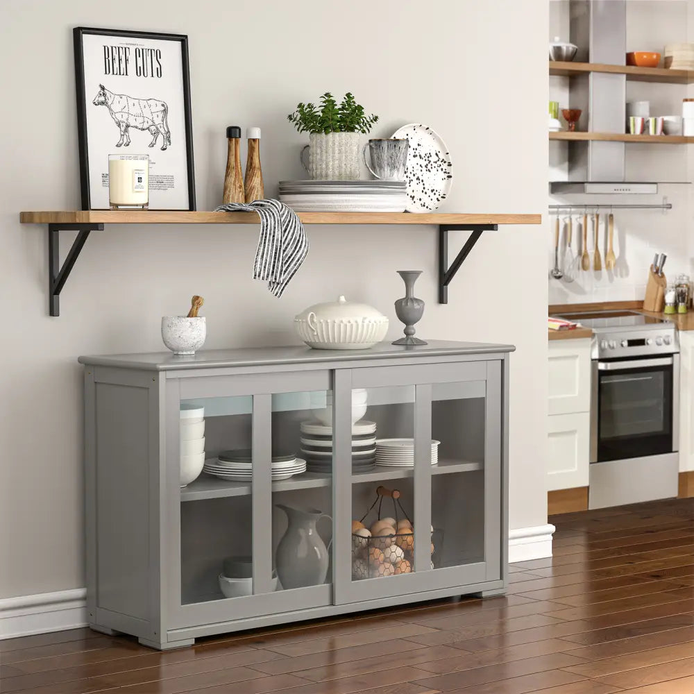 Sideboard Buffet Cupboard Storage Cabinet with Sliding Door-Gray - Gray - Sideboards Cabinets & Buffets