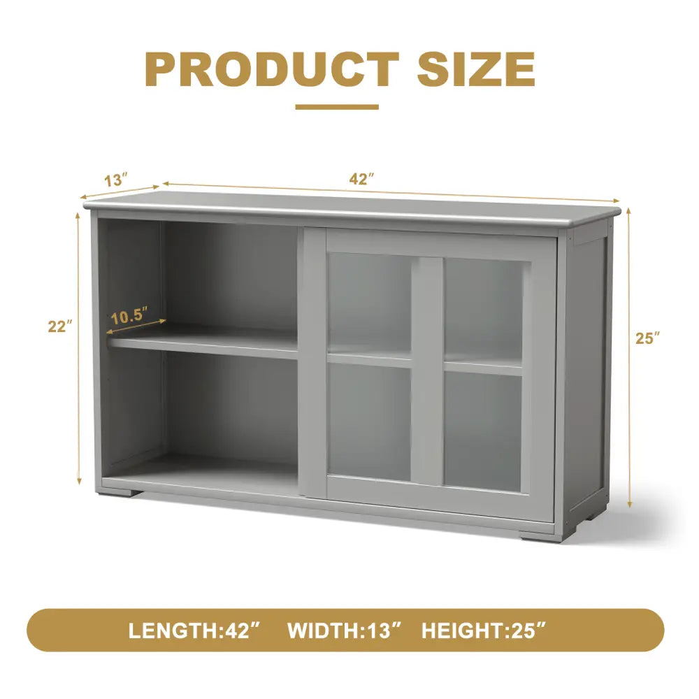 Sideboard Buffet Cupboard Storage Cabinet with Sliding Door-Gray - Gray - Sideboards Cabinets & Buffets