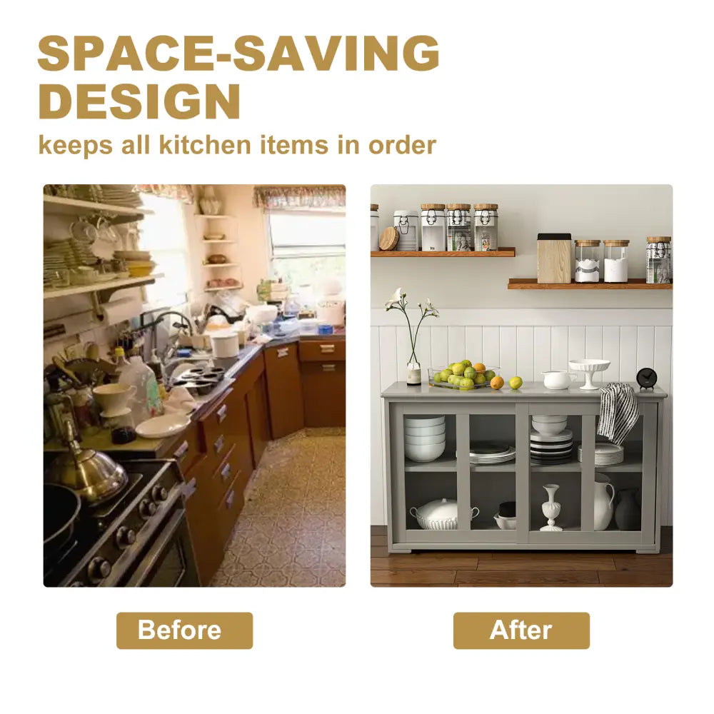 Sideboard Buffet Cupboard Storage Cabinet with Sliding Door-Gray - Gray - Sideboards Cabinets & Buffets