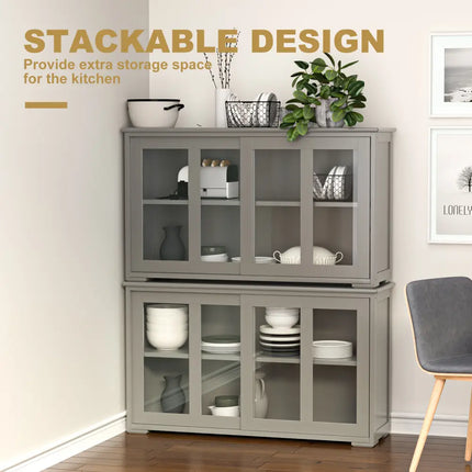 Sideboard Buffet Cupboard Storage Cabinet with Sliding Door-Gray - Gray - Sideboards Cabinets & Buffets