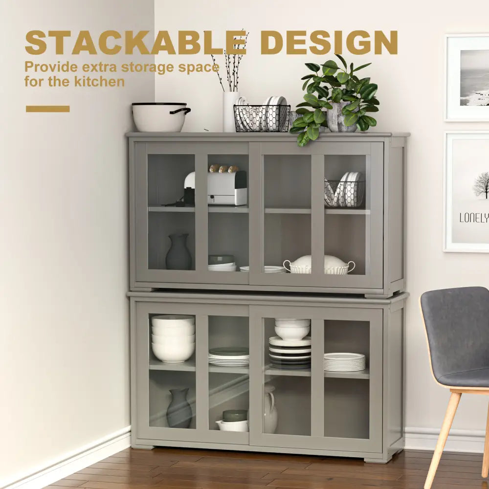 Sideboard Buffet Cupboard Storage Cabinet with Sliding Door-Gray - Gray - Sideboards Cabinets & Buffets