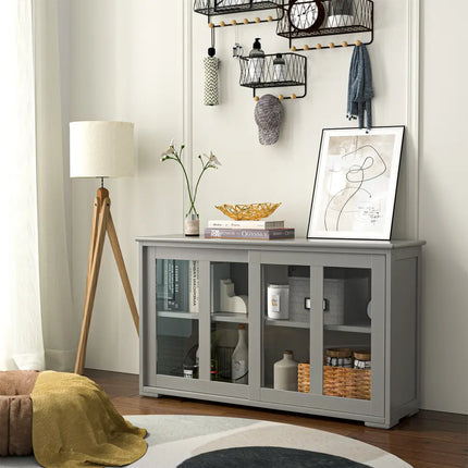 Sideboard Buffet Cupboard Storage Cabinet with Sliding Door-Gray - Gray - Sideboards Cabinets & Buffets